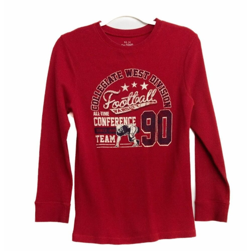 EST 1989 Kids Youth Red Sweater Graphic Print Crew Knit Pullover Long Sleeve XL
